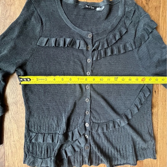 Nie + Zoe Grey Silk Linen Ruffle Cardigan Womens’s Sz XL Business Travel Cottage - Picture 5 of 6